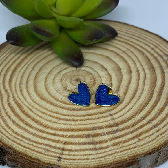 Sapphire Blue Heart Earrings in Gold Tone Frame - Picture 5 of 14